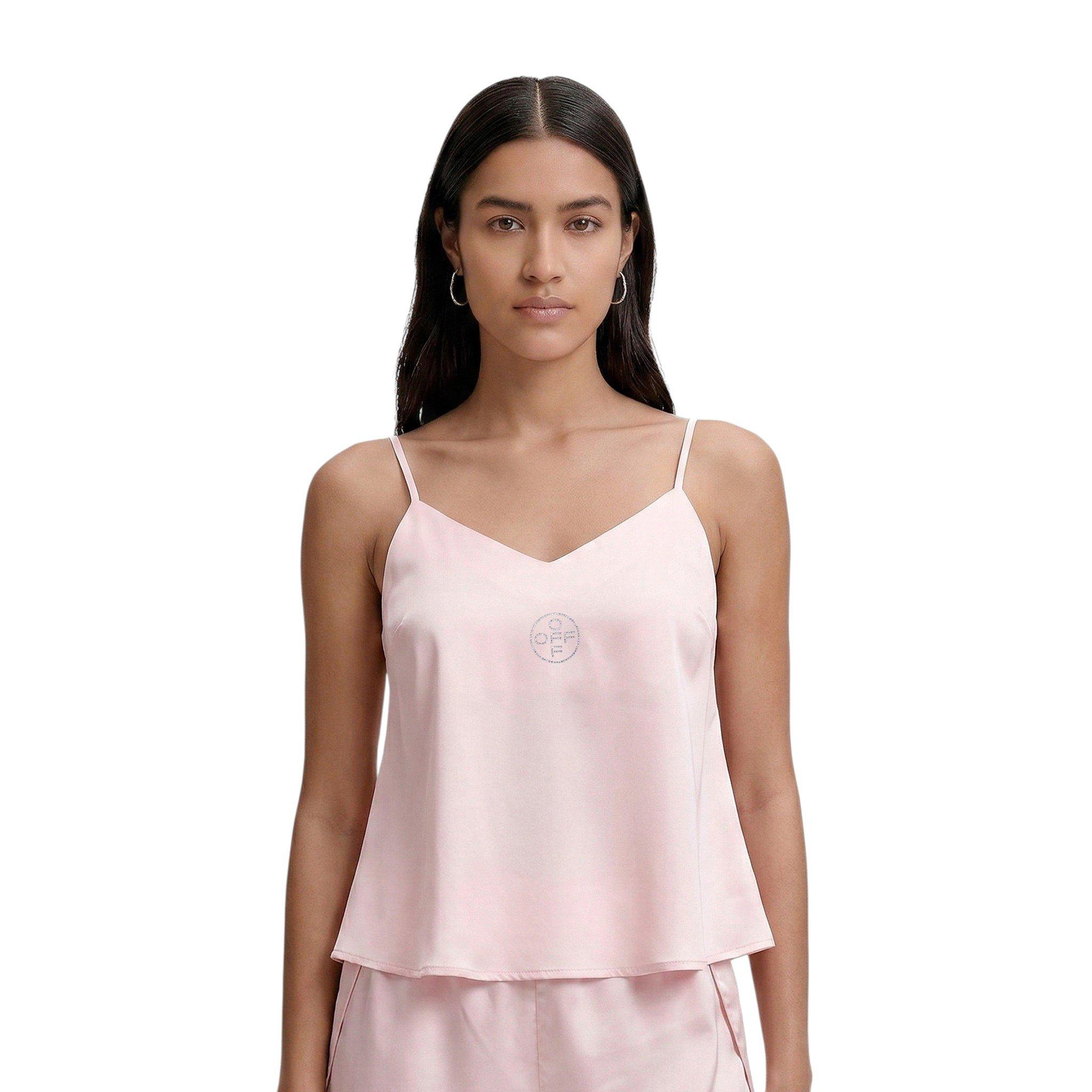 L/AB c/o Off-White Women&rsquo;s Rhinestone Solid Sateen Sleep Camisole - Pink - PINK